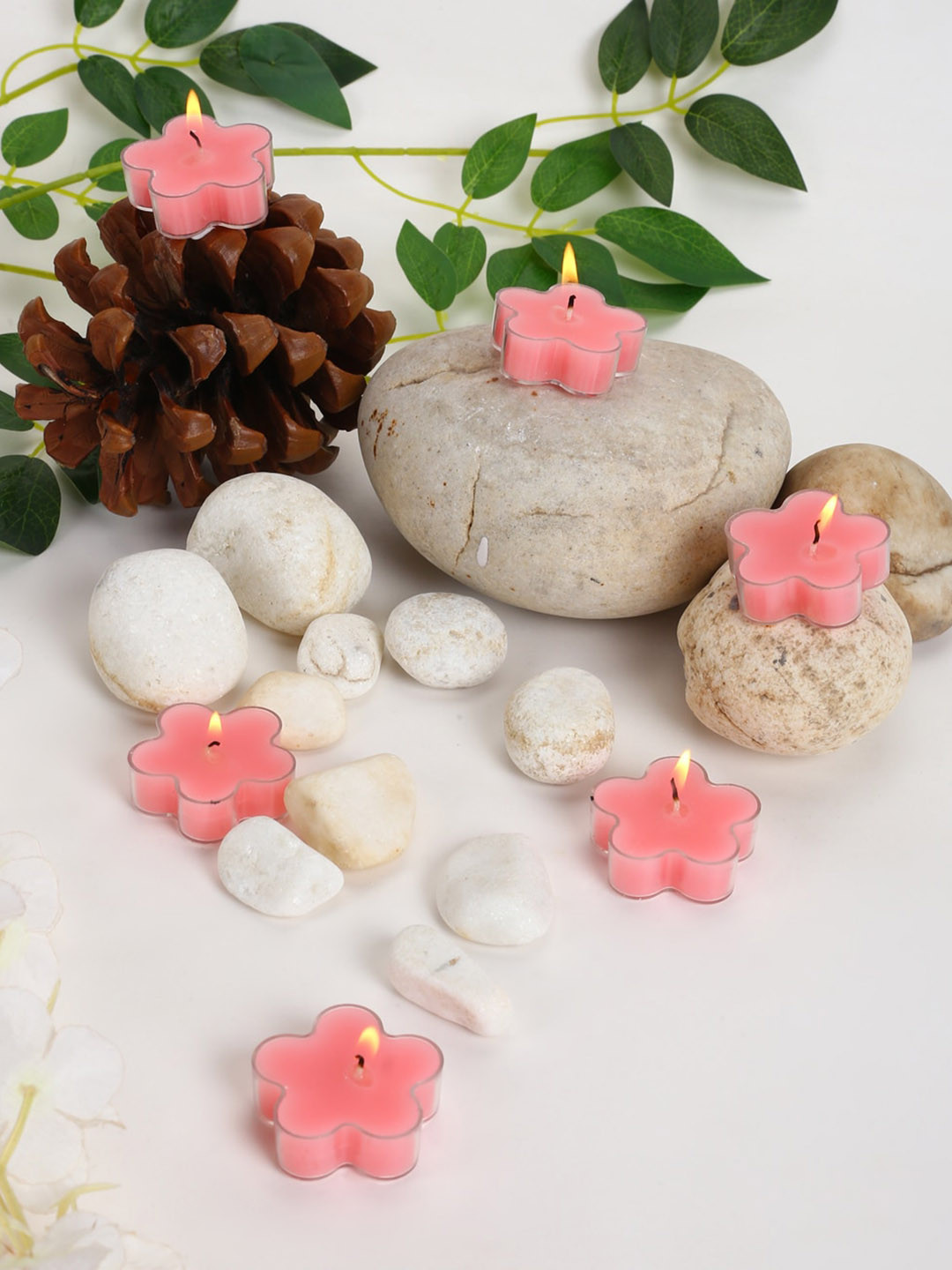 Parkash Candles Wax Home Decor 6Pcs 1 Wick Rose Solid Flower Regular Tea Light Candles