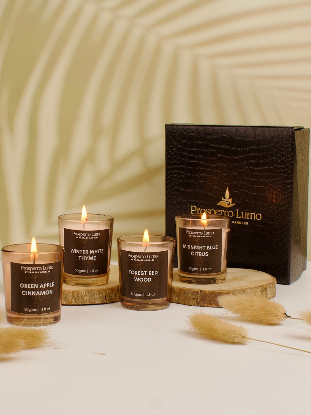 Parkash Candles Premium Glass Paraffin Wax 4Pcs Winter White ,Midnight Blue Citrus, Green Apple Cinnamon, Forest Red Wood Jar Candles