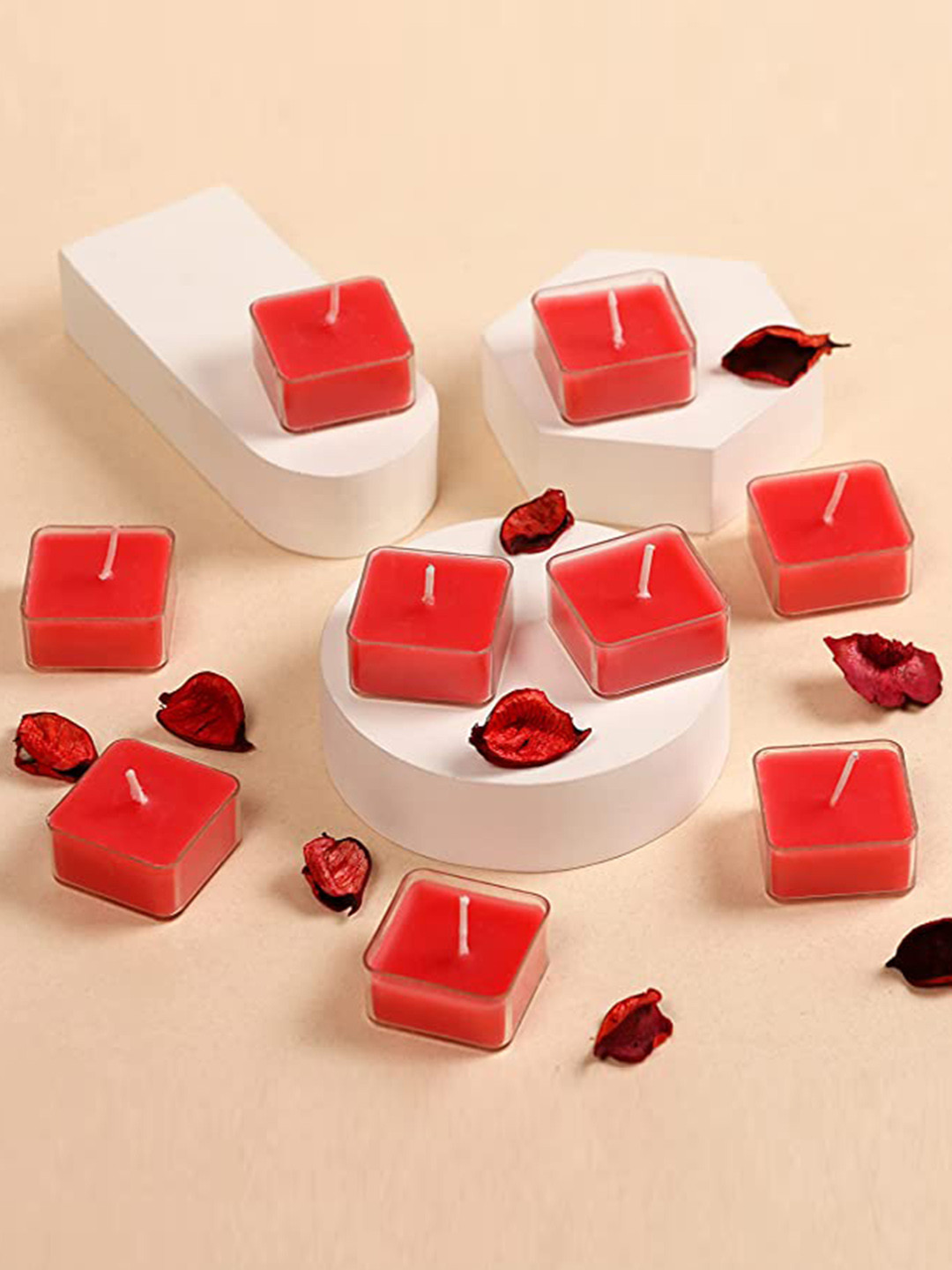 Parkash Candles 9Pcs Scented 1 Wick Rose Solid Square Regular Tea Light Candles