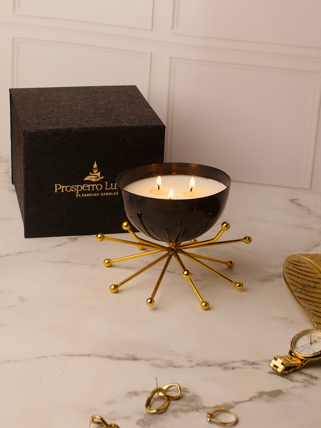 Parkash Candles Modern Bowl Brass Stand, Soy Wax Scented Solid Tea Light Candles