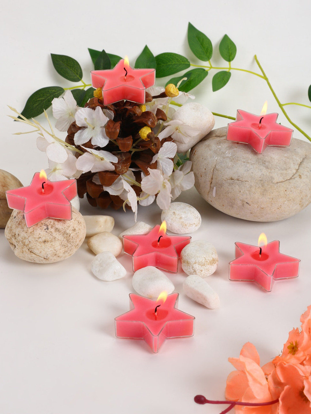 Parkash Candles Star Shaped 8Pcs 1 Wick Scented Solid Geometric Regular Tea Light Candles