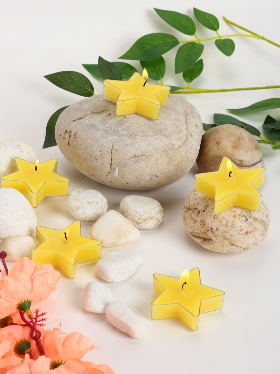 Parkash Candles Star Shaped 8Pcs 1 Wick Lemon Solid Geometric Regular Tea Light Candles