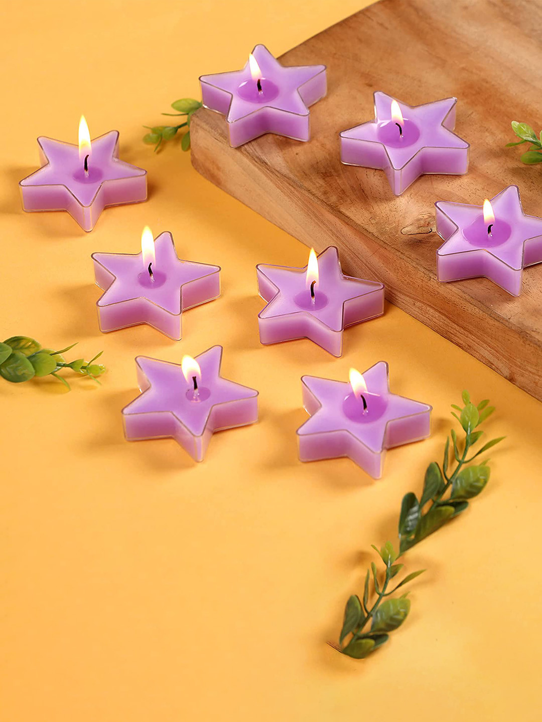 Parkash Candles Star Shaped 8Pcs 1 Wick Lavender Solid Geometric Regular Tea Light Candles