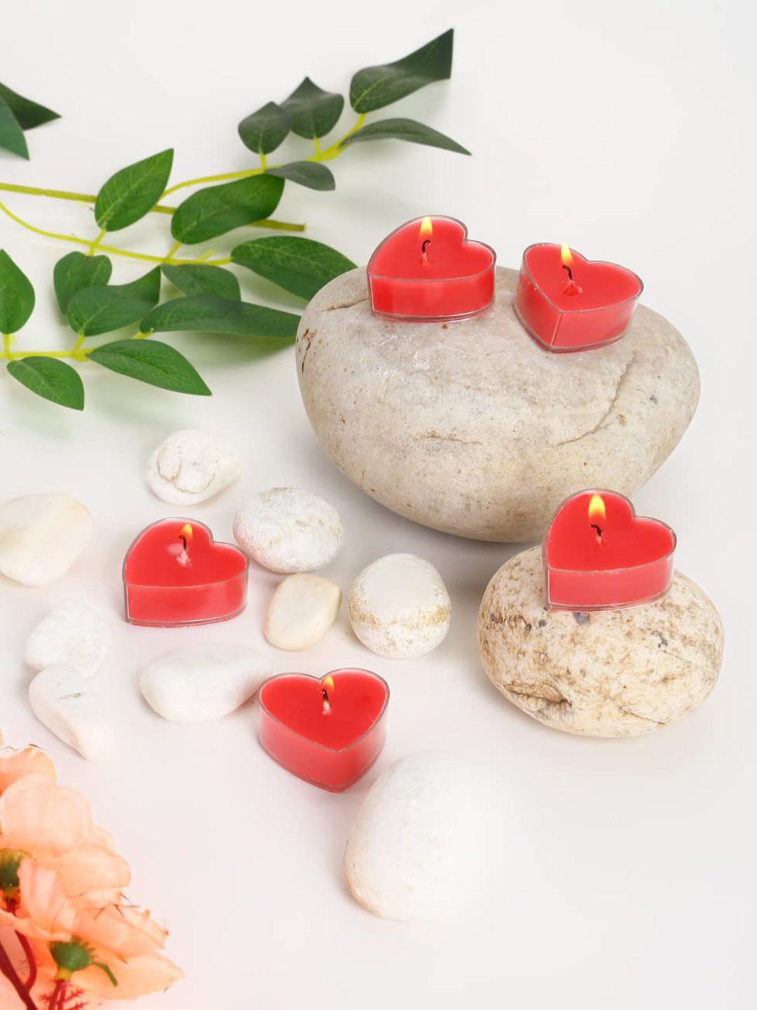 Parkash Candles Heart Shaped Home Decor 10Pcs 1 Wick Rose Solid Regular Tea Light Candles