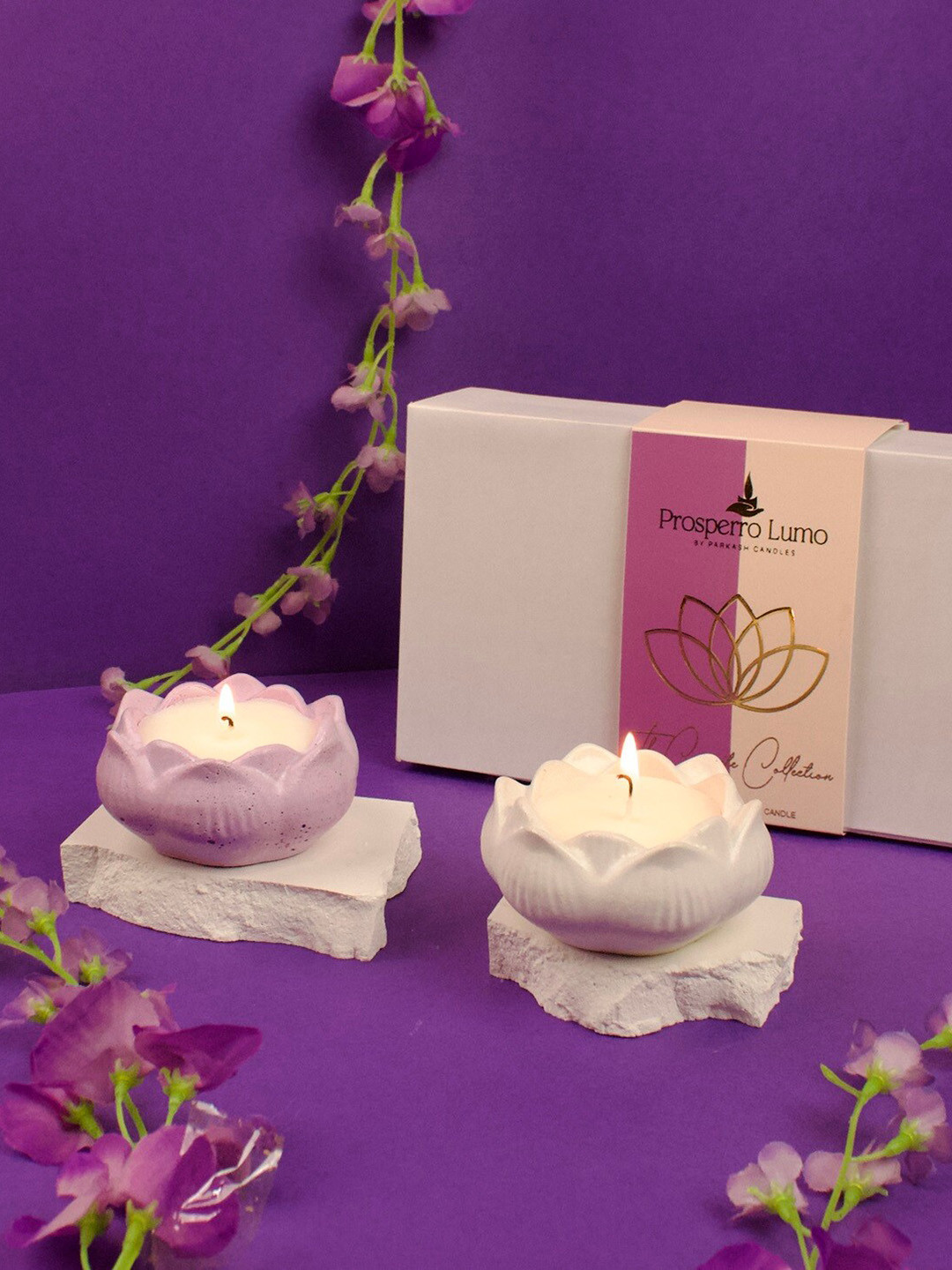 Parkash Candles Soy Wax Premium Lotus 2Pcs Scented Solid Flower Regular Diya Candles