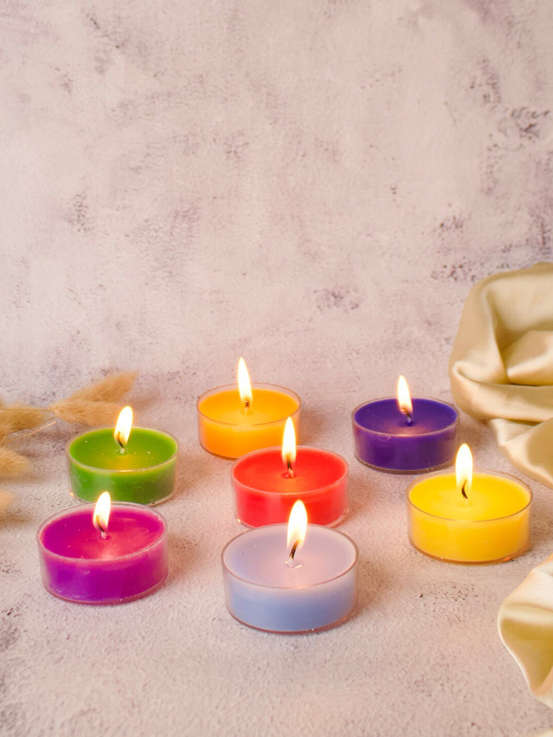 Parkash Candles Chakra 7Pcs Scented 1 Wick Scented Solid Round Regular Tea Light Candles