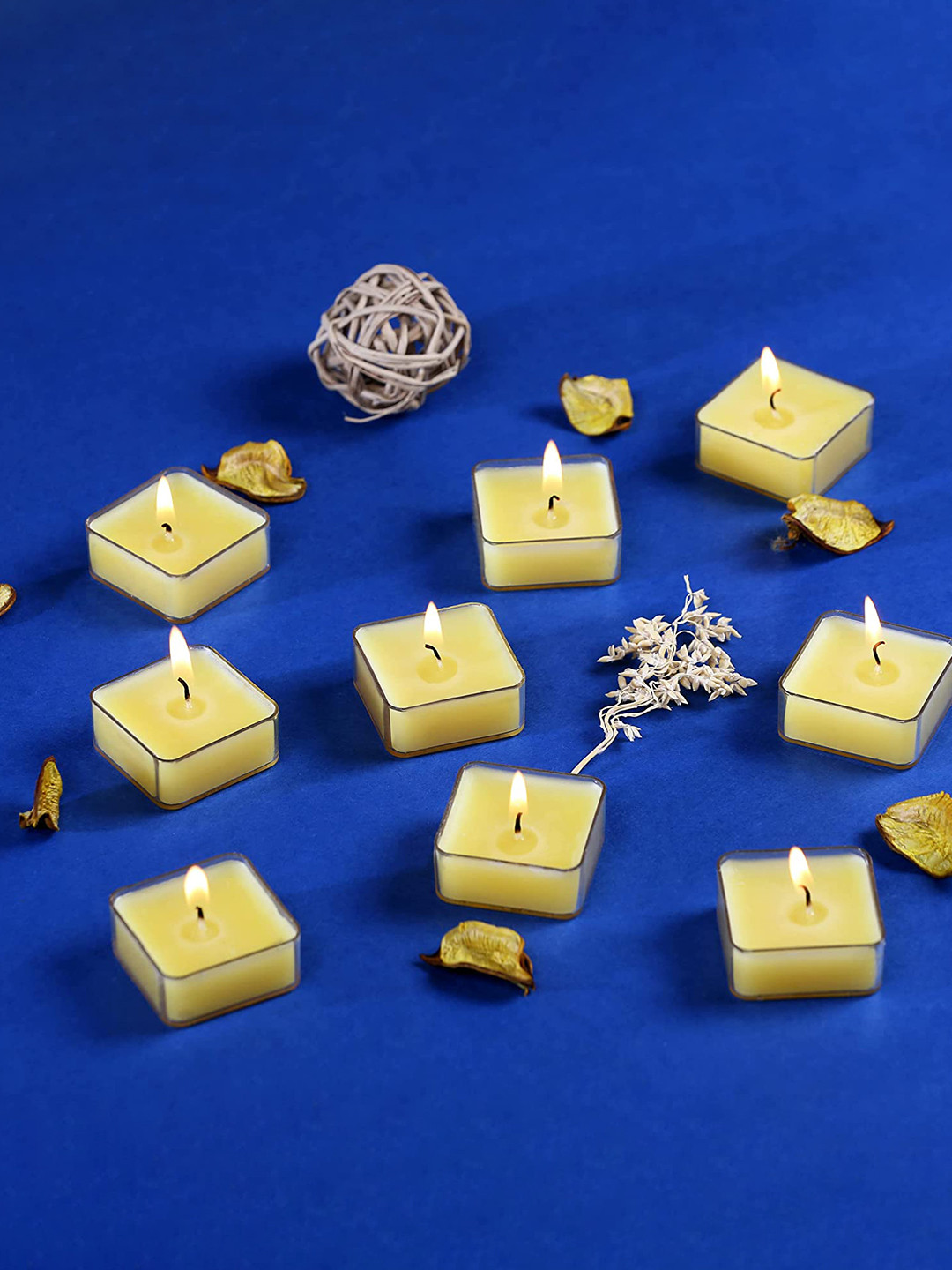 Parkash Candles 9Pcs Scented 1 Wick Lemon Grass Solid Square Regular Tea Light Candles