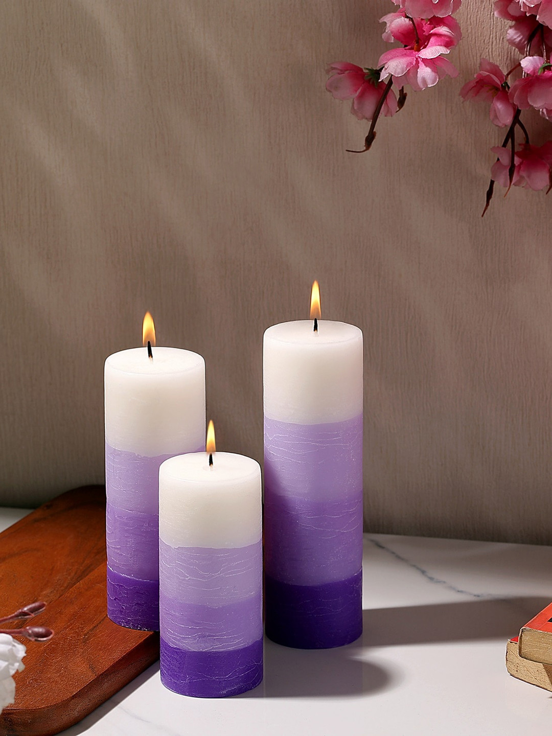 Parkash Candles Shade Finish 3Pcs 1 Wick Lavender Solid Tapered Regular Pillar Candles