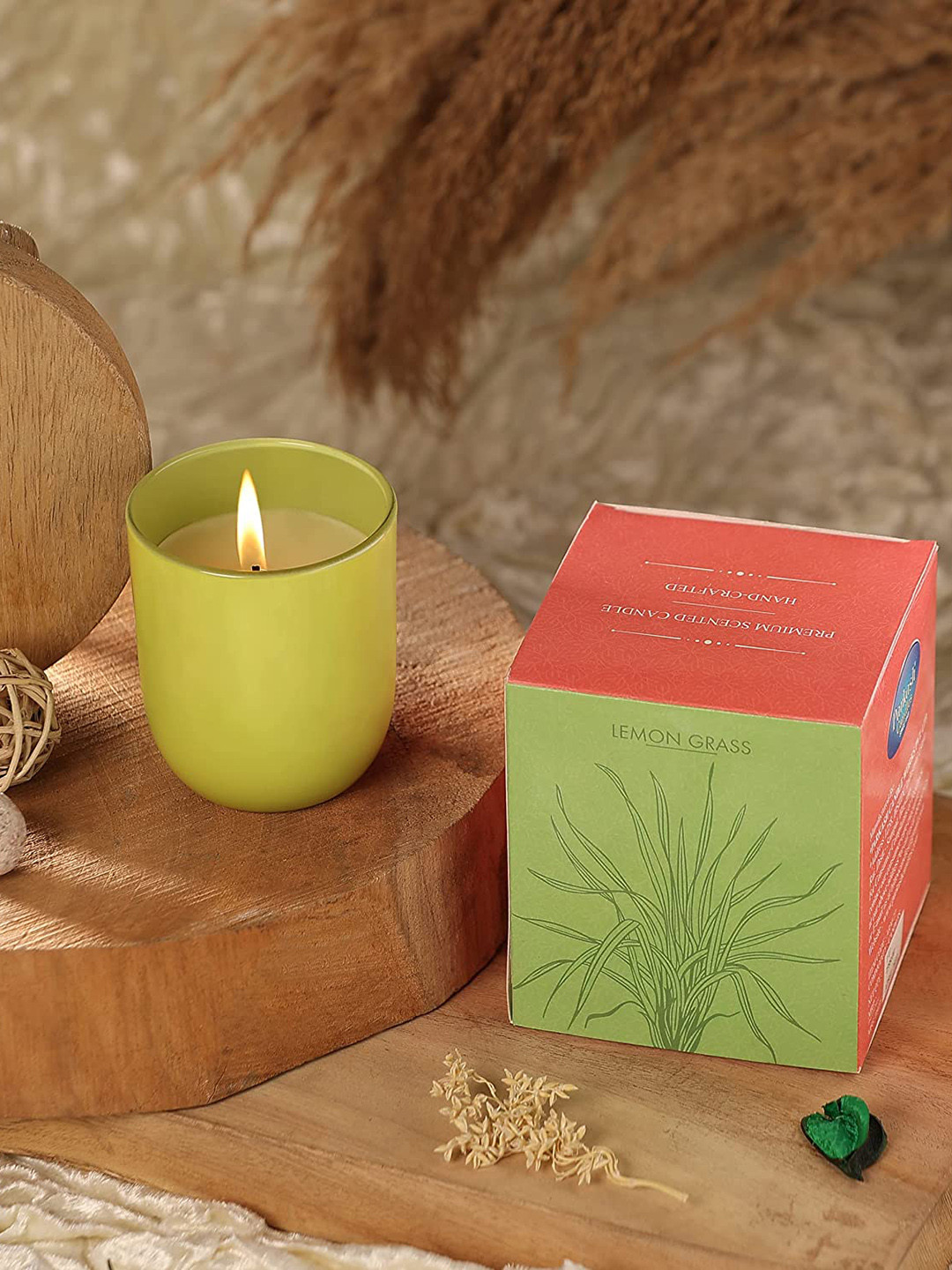 Parkash Candles Premium Glass 1 Wick Lemon Grass Solid Geometric Regular Jar Candles