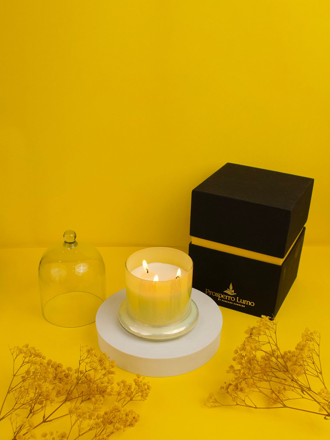 Parkash Candles Bell Scented 3 Wick Sandal Solid Geometric Regular Jar Candles