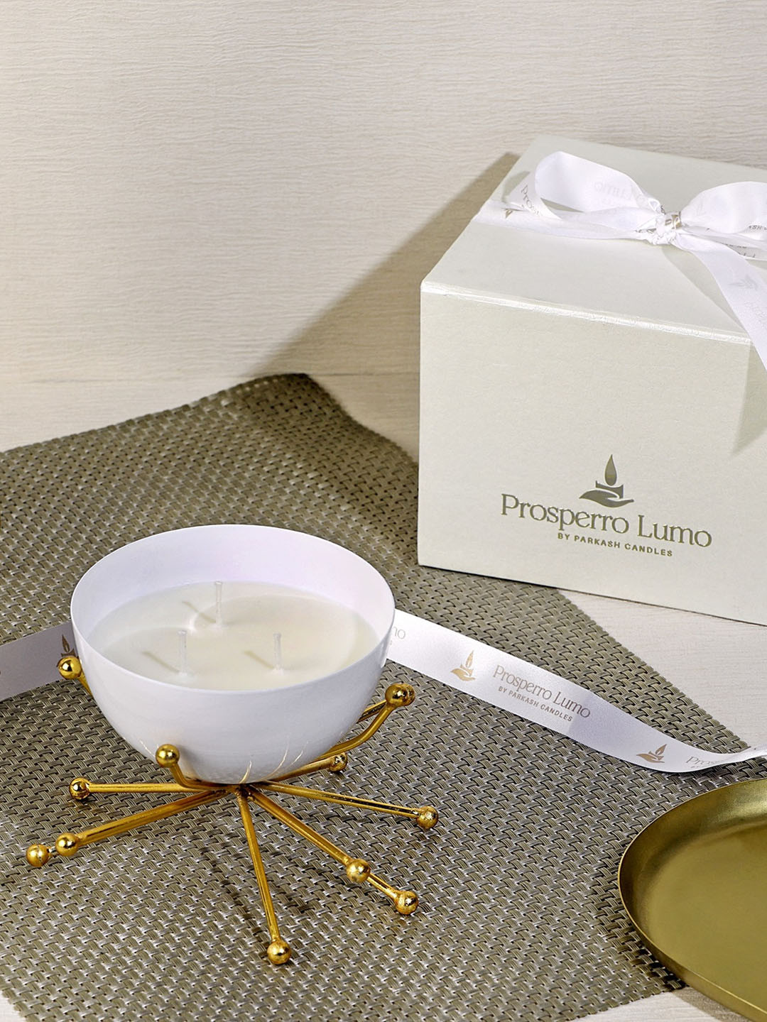 Parkash Candles Modern Bowl Brass Stand || Soy Wax 3 Wick Pomegranate Solid Diya Candles