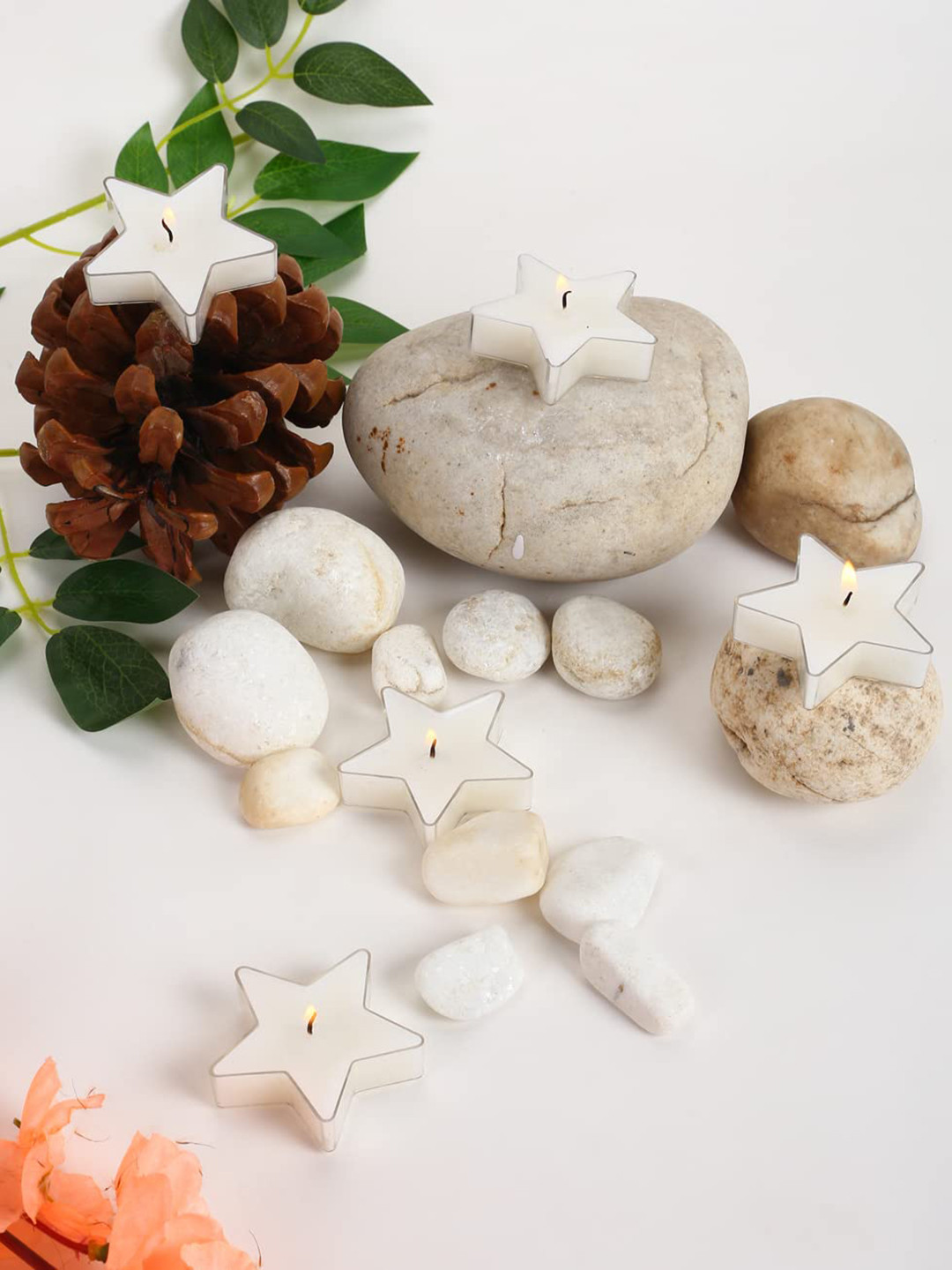 Parkash Candles Star Shaped 8Pcs 1 Wick Jasmine Solid Geometric Regular Tea Light Candles
