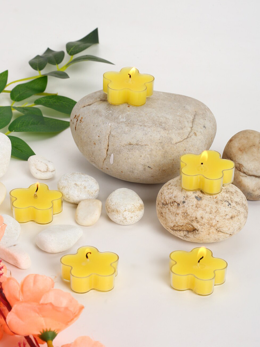 Parkash Candles Wax Home Decor 6Pcs Lemon Grass Solid Flower Regular Tea Light Candles