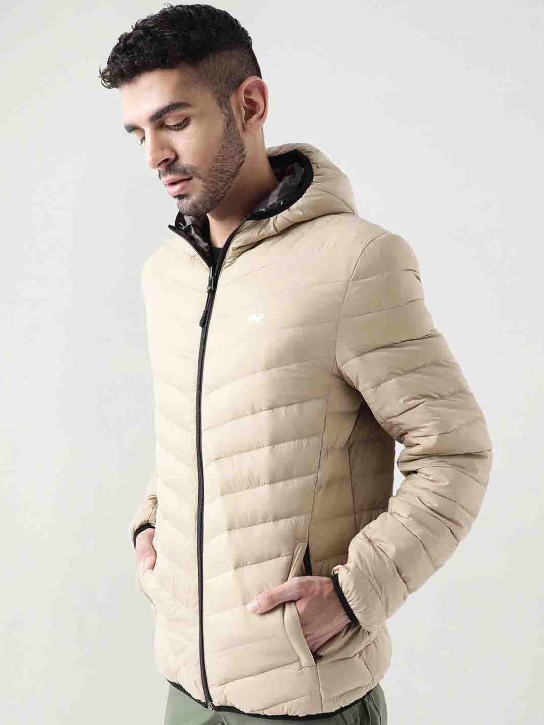 Wildcraft Men Beige Striped Insulator Longline Puffer Jacket