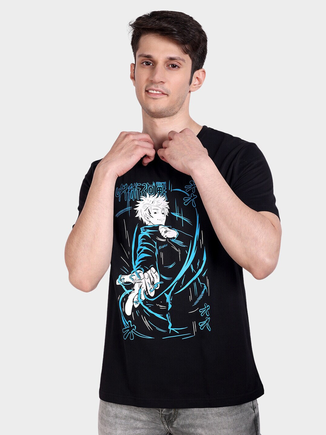 Fans Army Jujutsu Kaisen Gojo Satoru Printed Round Neck Pure Cotton Regular T-shirt