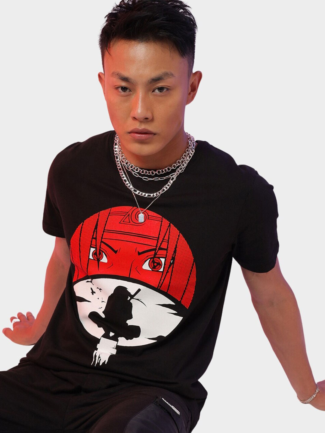 Fans Army Itachi Uchiha Printed Round Neck Short Sleeves Pure Cotton Regular T-shirt