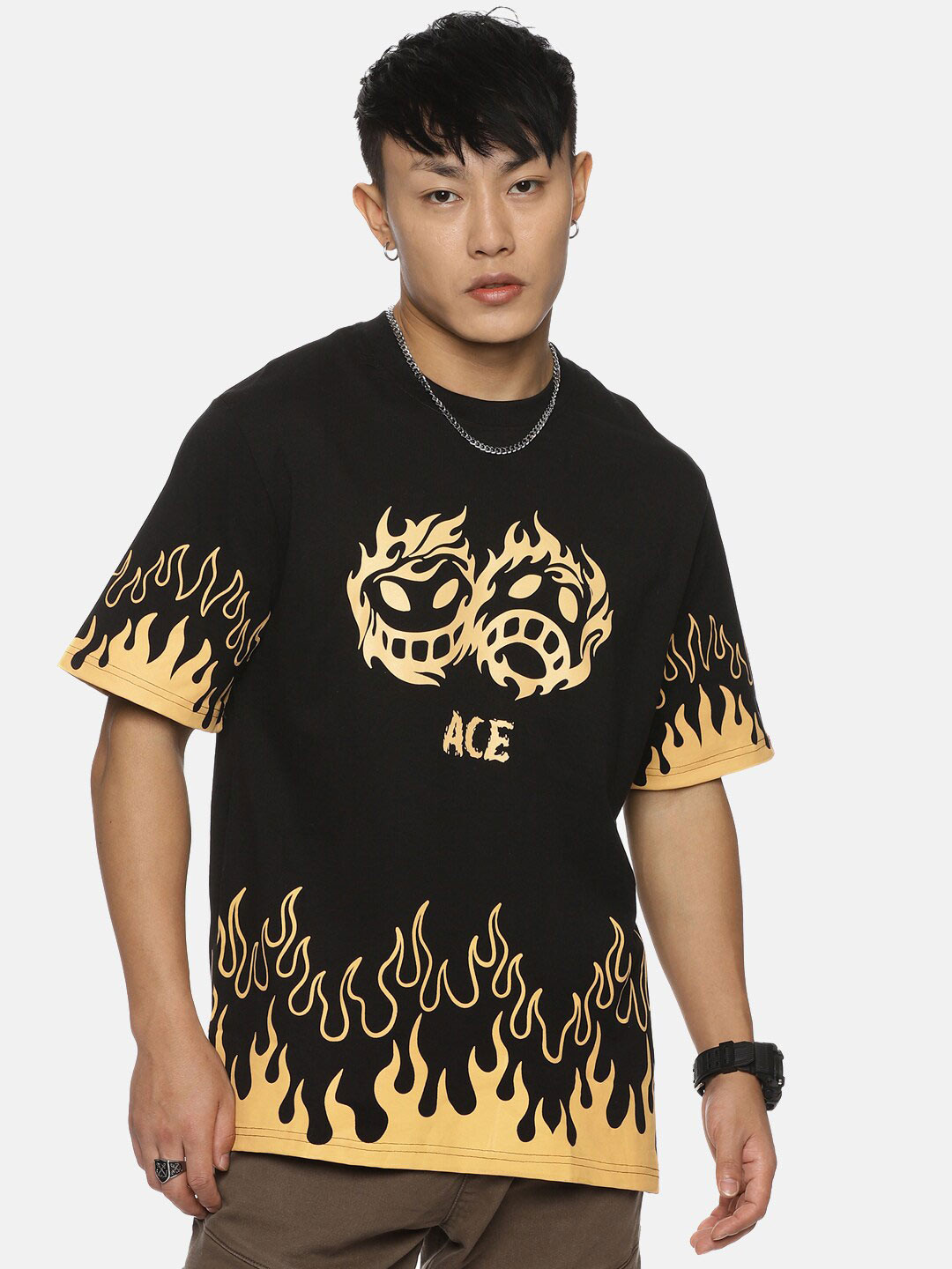 Fans Army Portgas D Ace Printed Oversized Pure Cotton T-shirt