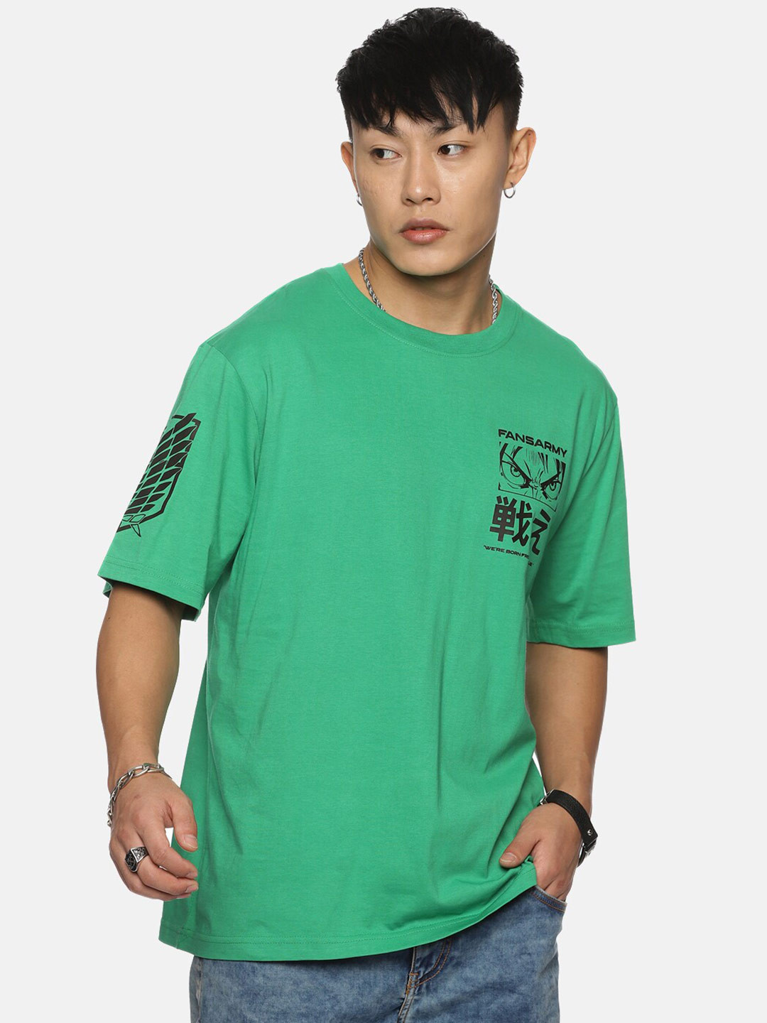 Fans Army Attack On Titan Printed Drop Shoulder Sleeves Pure Cotton Oversized T-shirt