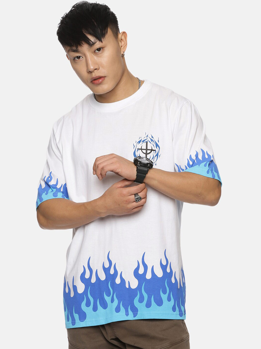 Fans Army Anime Printed Drop-Shoulder Sleeves Oversized Pure Cotton T-shirt