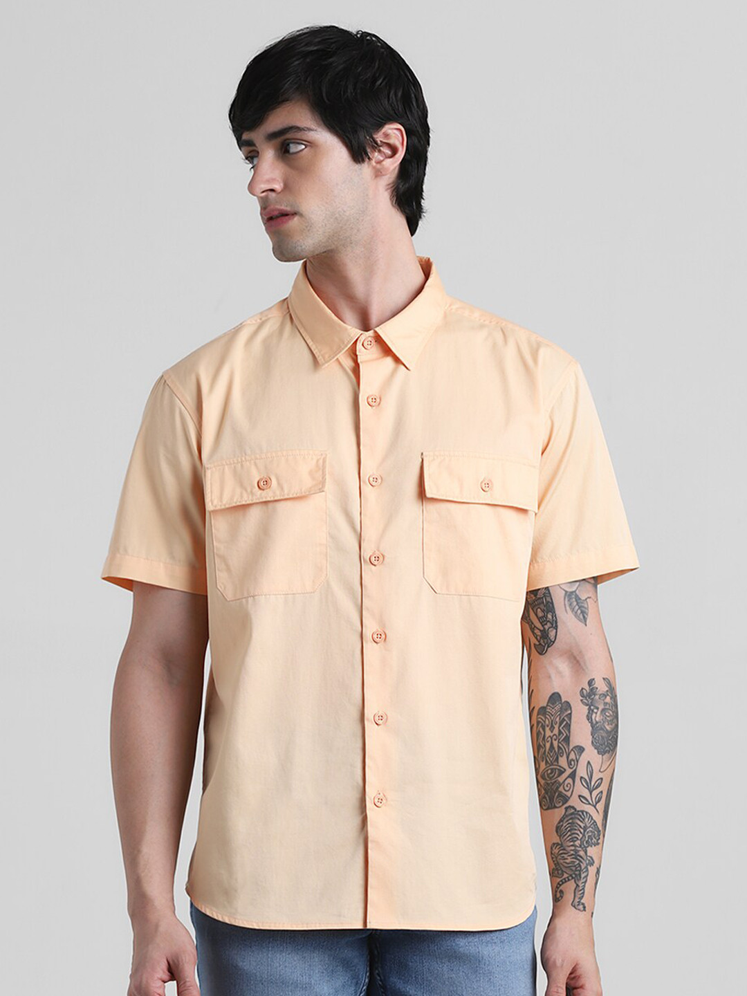 Jack & Jones Spread Collar Pocket Cotton Casual Shirt
