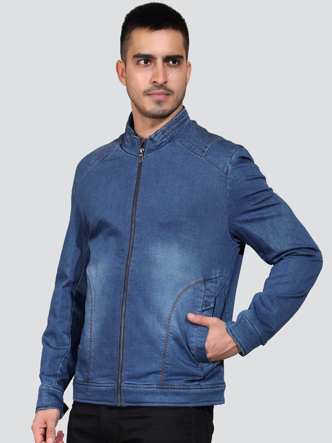 Buy YOUNG CLUB CLASSIC Mock Collar Denim Jacket - Jackets for Men 