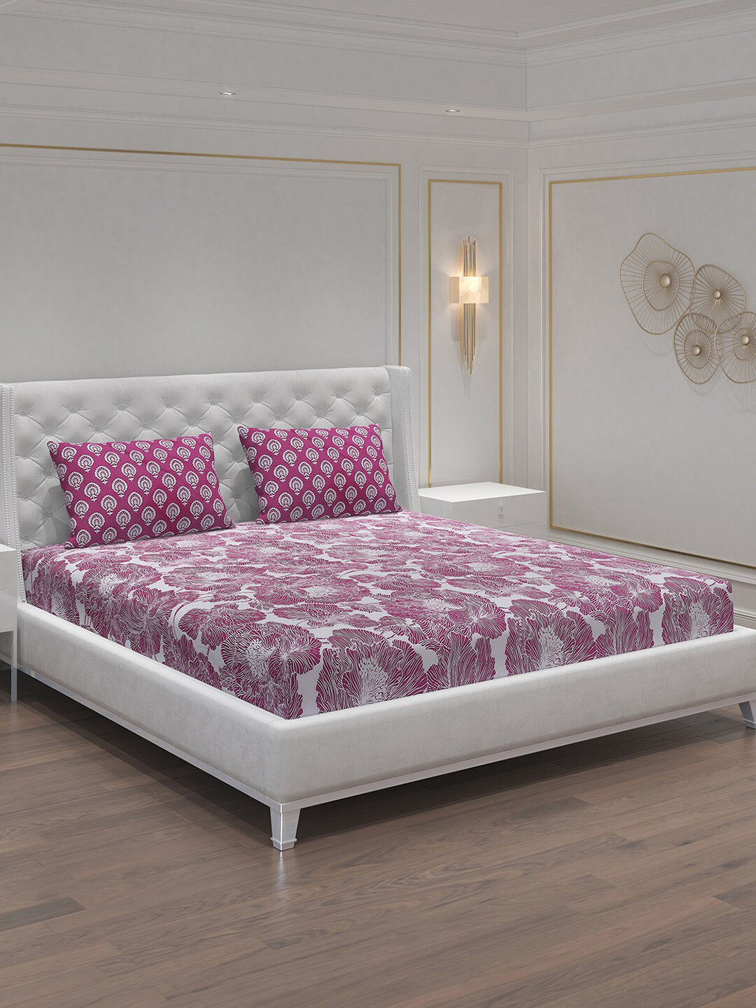 Moca By Monte Carlo Purple Ethnic Motifs Cotton Skin-Friendly 144 TC Queen Bedsheet with 2 Pillow Covers-147 x 228 cm