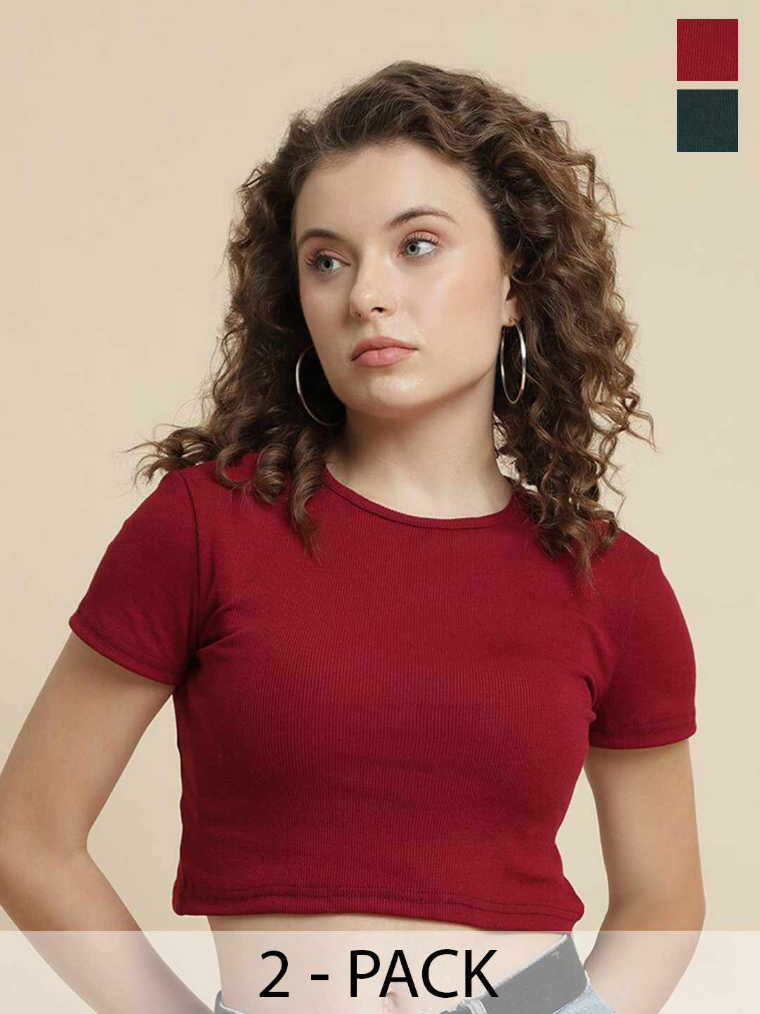 UnaOne Pack Of 2 Crop Slim Fit T-shirt