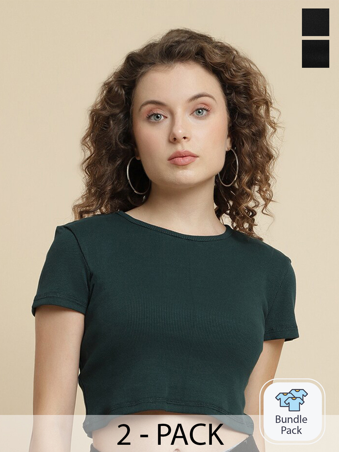 UnaOne Pack Of 2 Slim Fit Knitted Cotton Cropped T-shirts