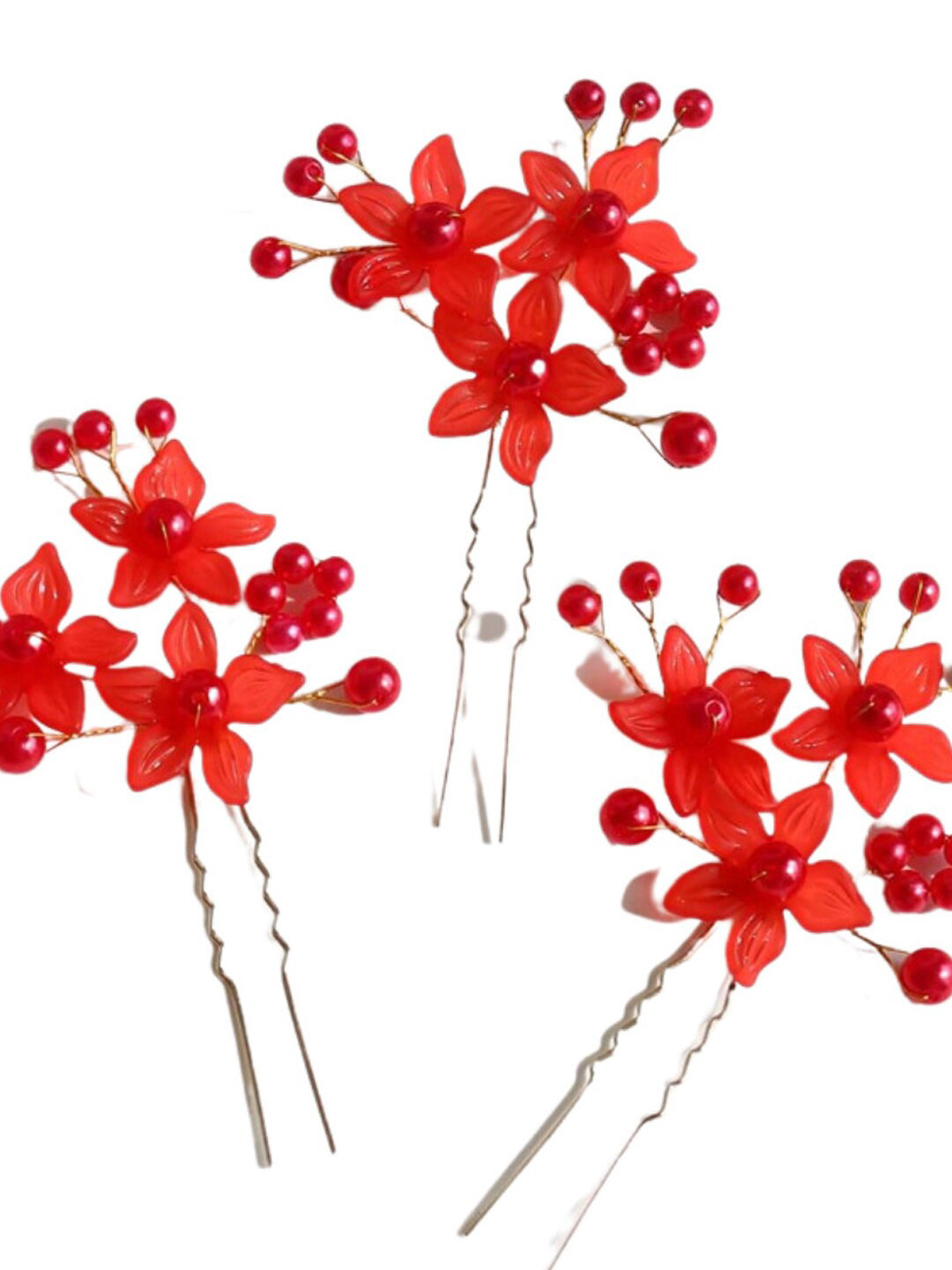 FIMBUL Women Red Set of 3 U Pins  Hair Accessory Set