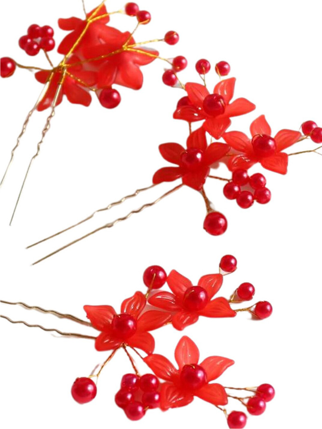 VAGHBHATT Set Of 3 Beads Embellished Floral U Pins