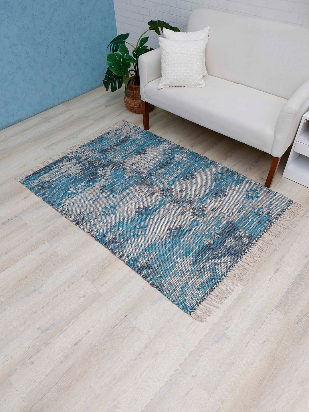 Ariana Blue Digital Printed Jute Dhurries