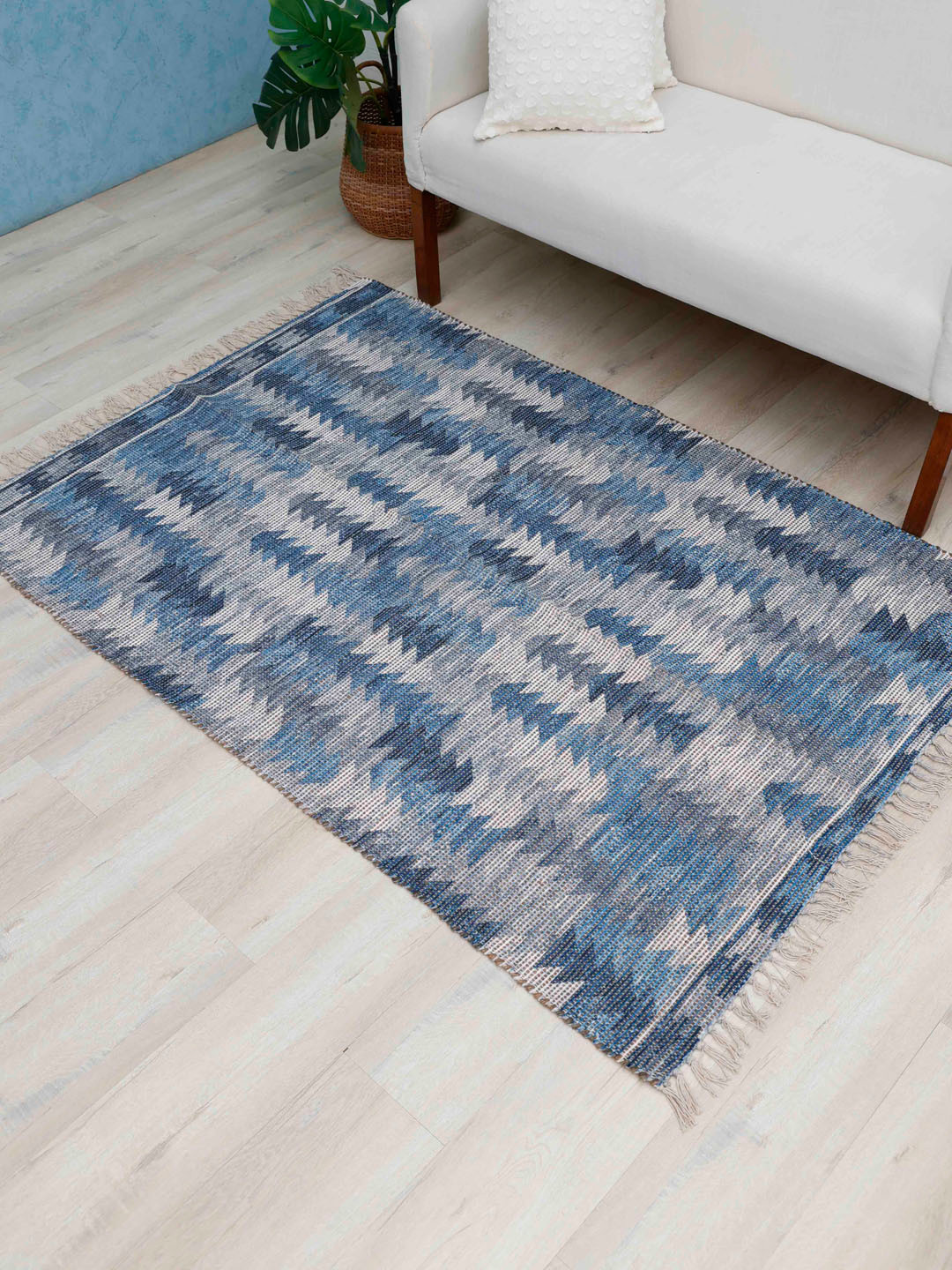 Ariana Navy Blue Digital Printed Jute Dhurries