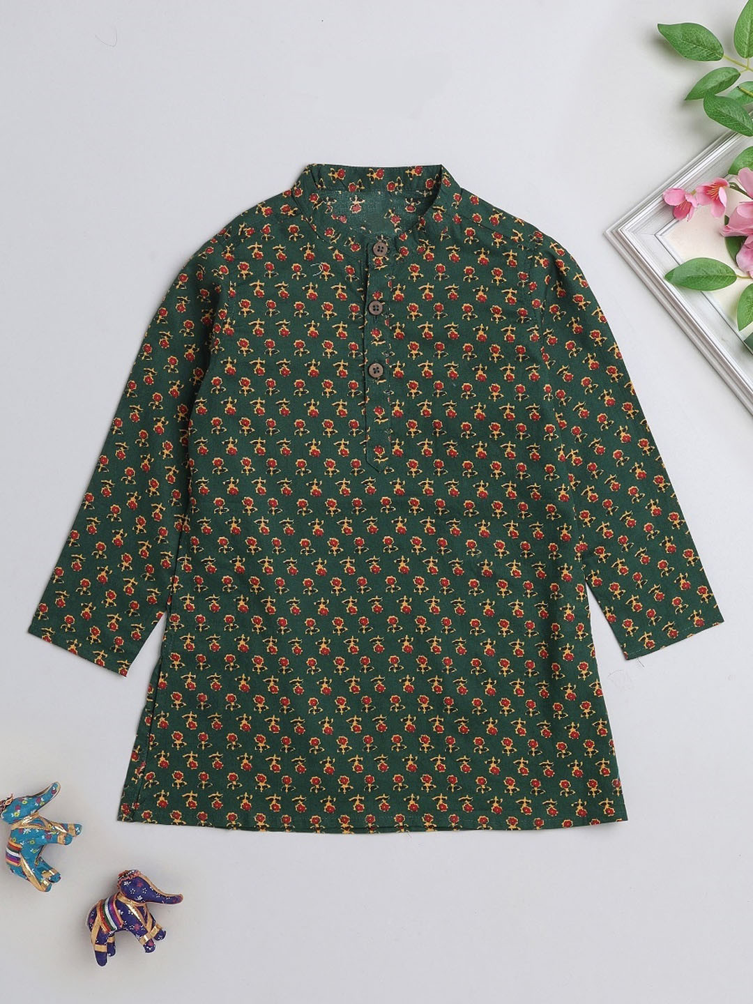 The Magic Wand Boys Floral Printed Straight Cotton Kurta