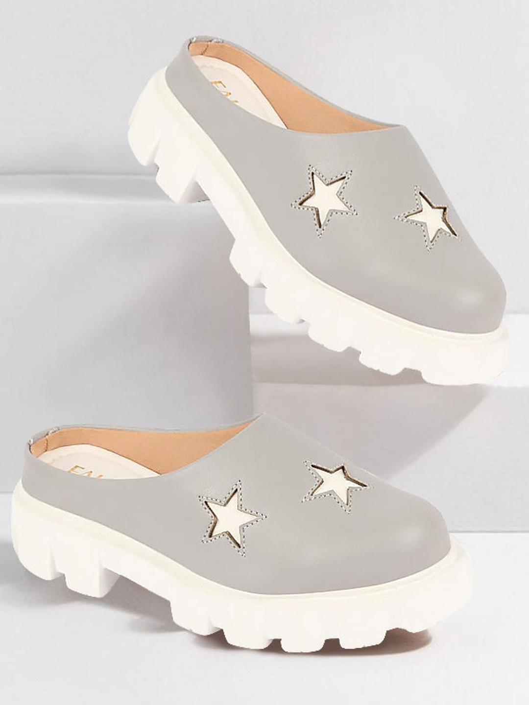 FAUSTO Women Textured Lightweight Comfort Insole Heeled Mule Sneakers With Laser Cuts