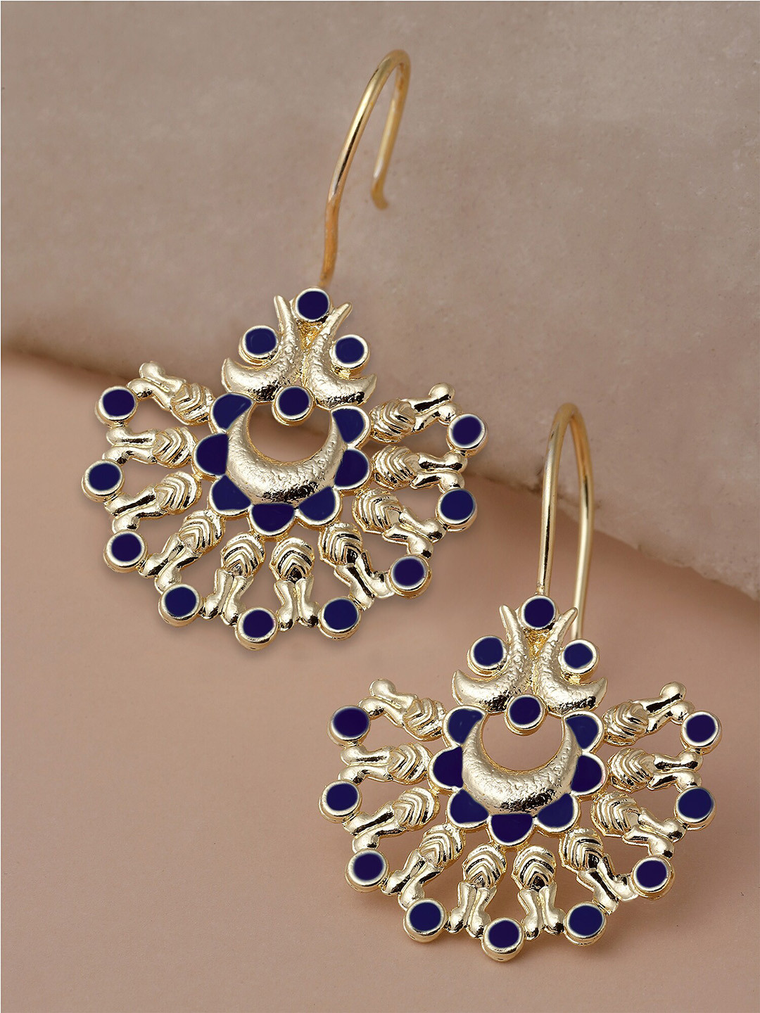 KARATCART Blue Gold Plated Drop Meena Earrings