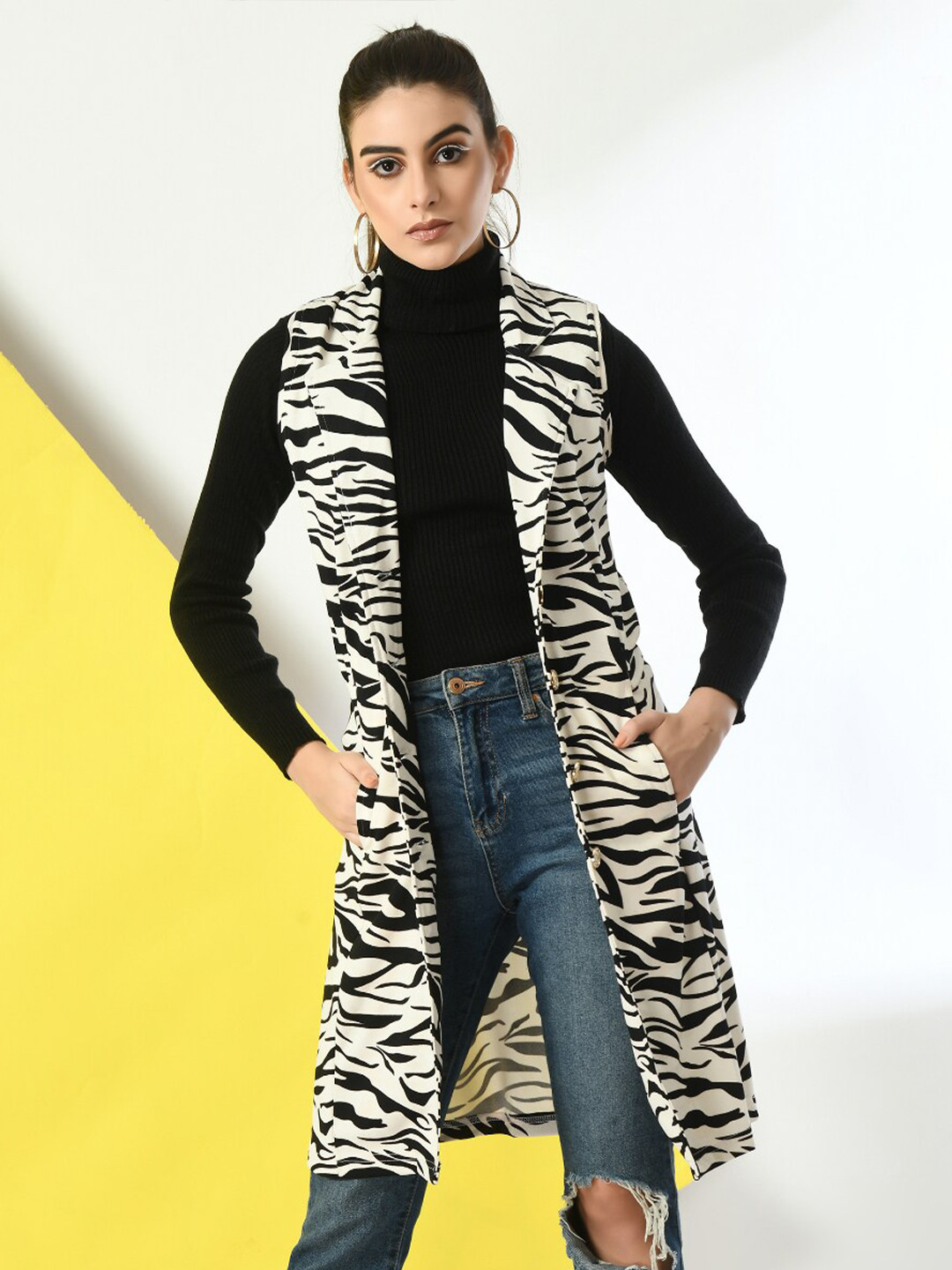 IUGA Animal Printed Longline Button Shrug