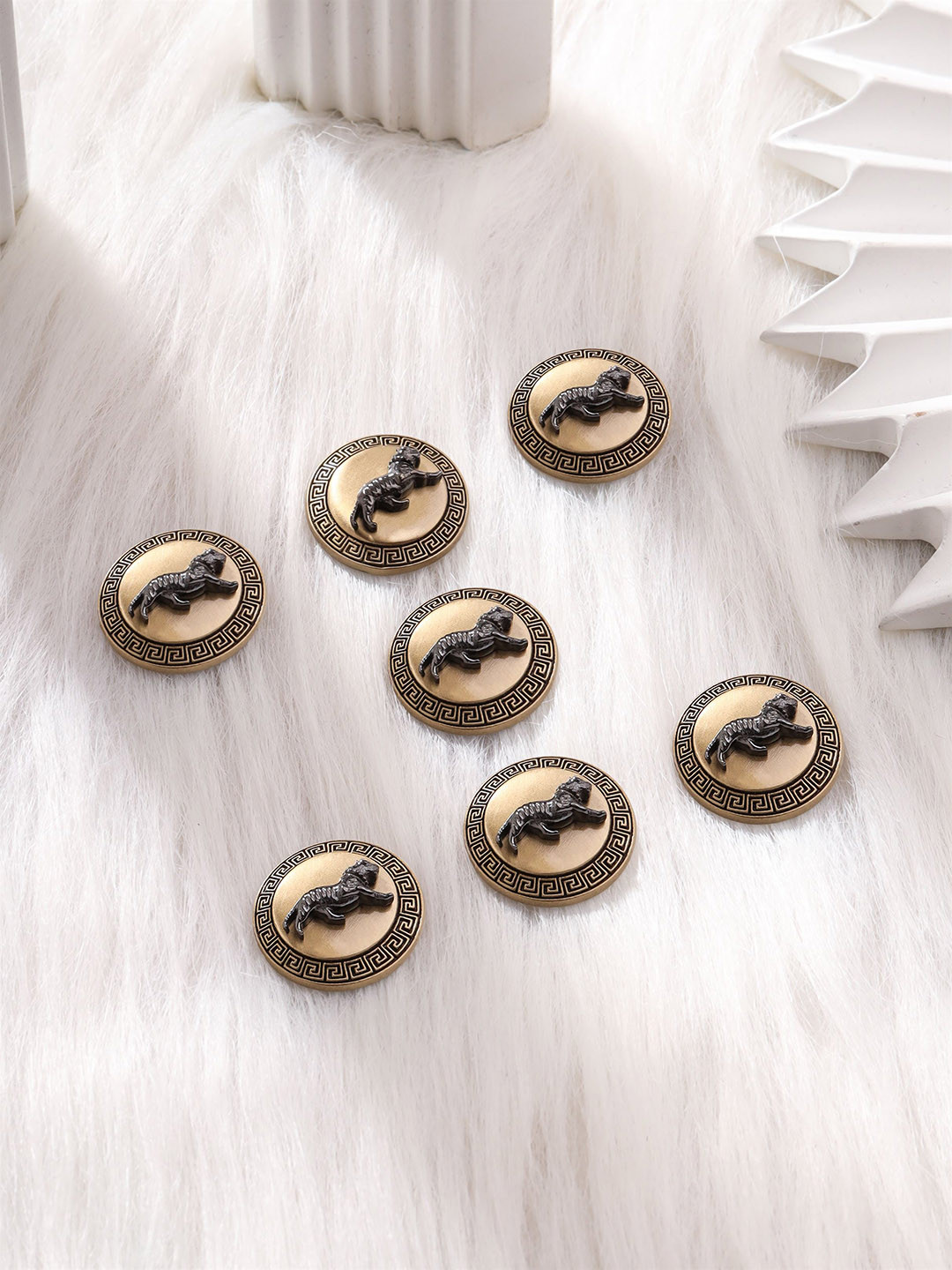 COSA NOSTRAA Men Set Of 7 Gold-Plated Stone & Beads-Studded Tiger Brooch