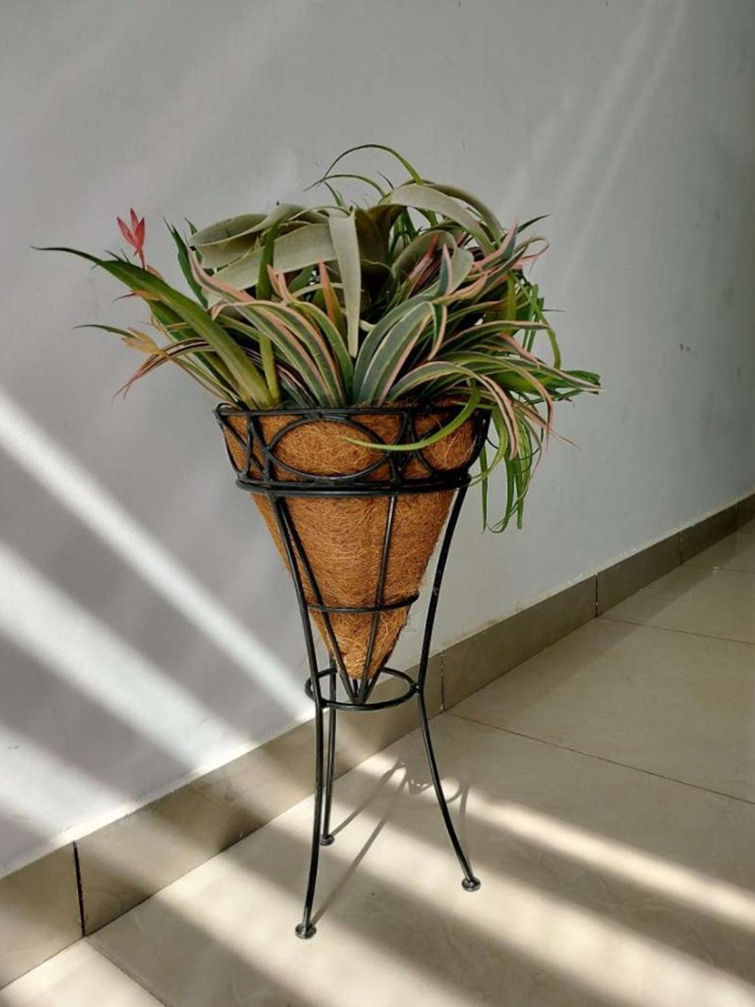 Garden Deco Black & Brown Metal Cone Basket With Stand