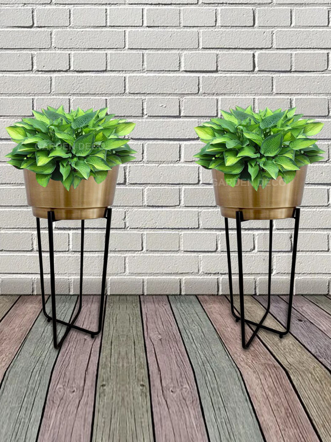 Garden Deco Black & Beige 2 Pieces Brass Planter With Stand