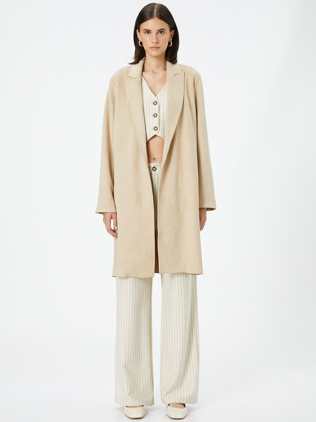 Koton Longline Notched Lapel Overcoat