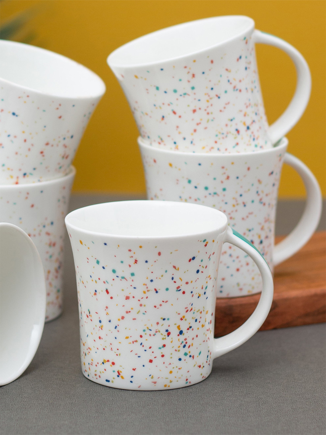 CLAY CRAFT White & Red Printed 6 Pieces Printed Ceramic Glossy Cups - 180 ML Each