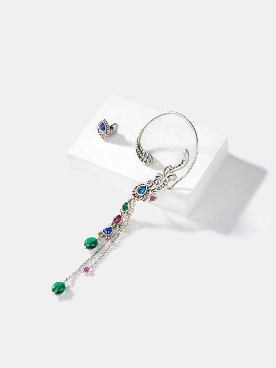 SHAYA Sterling Silver Contemporary Oxidised Ear Cuff Earrings