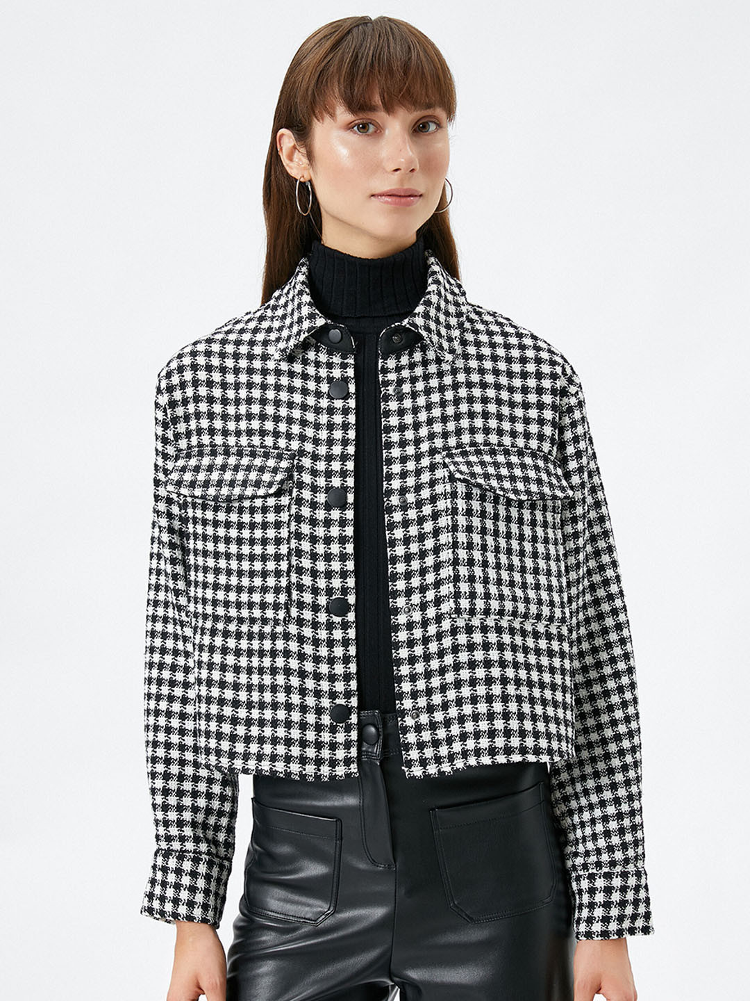 Koton Checked Crop Tailored Jacket