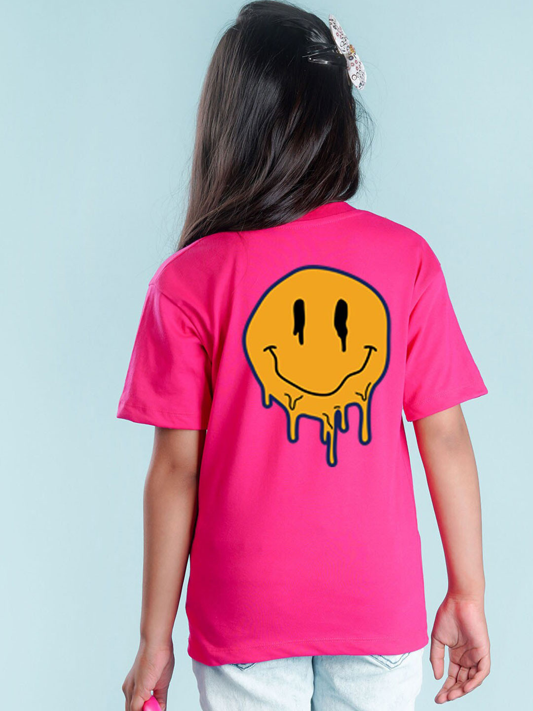 NUSYL Girls Smile Printed Drop-Shoulder Sleeves Longline Oversized Skating Sports T-shirt