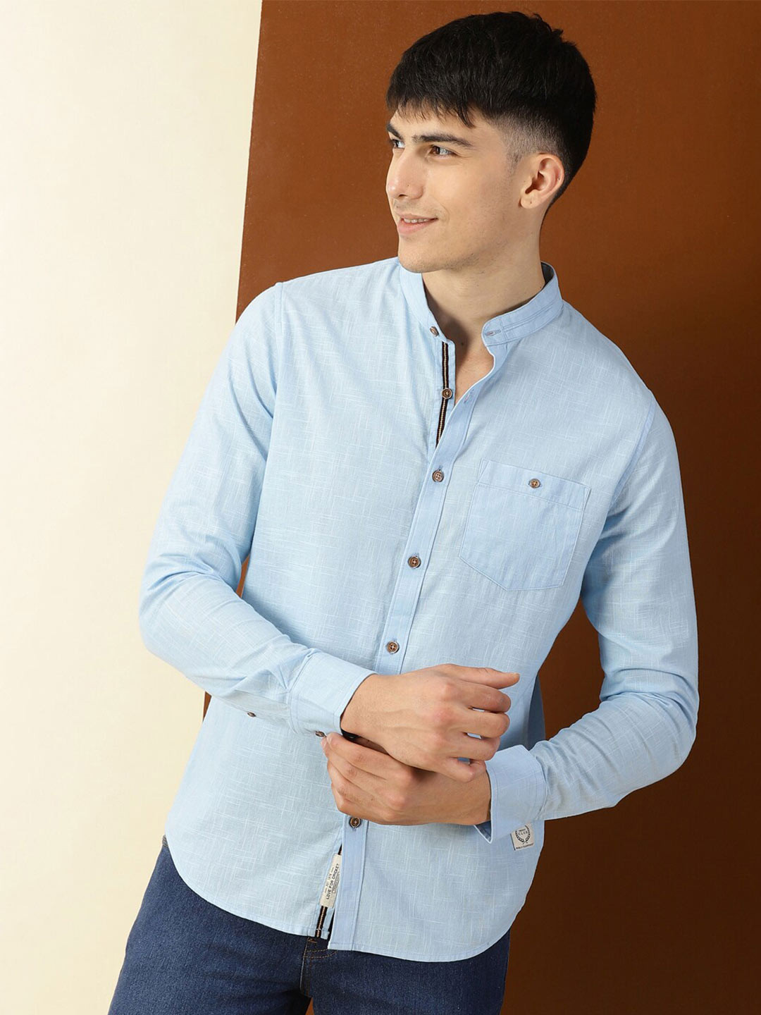 Thomas Scott Classic Slim Fit Mandarin Collar Cotton Casual Shirt