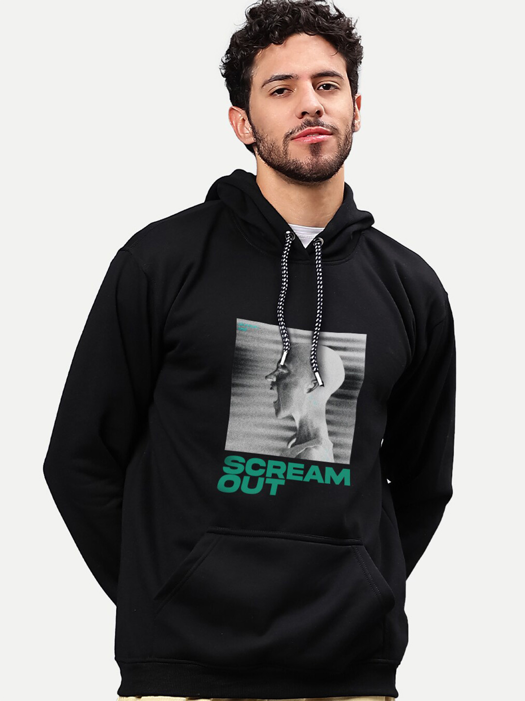 Mad Over Print Graphic Printed Hooded Neck Long Sleeve Pullover Sweatshirt