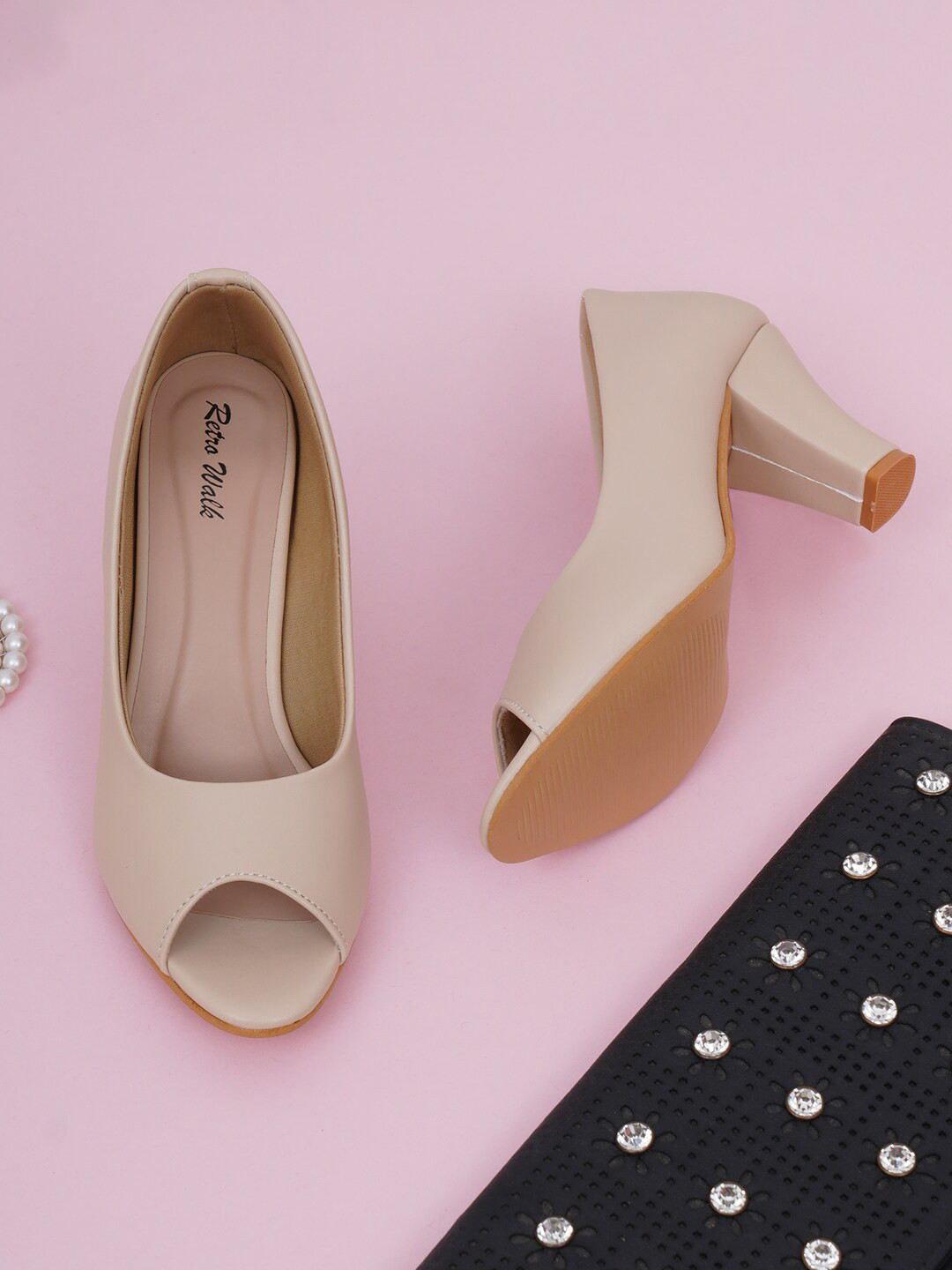 Retro Walk Peep Toe Block Heel Pumps