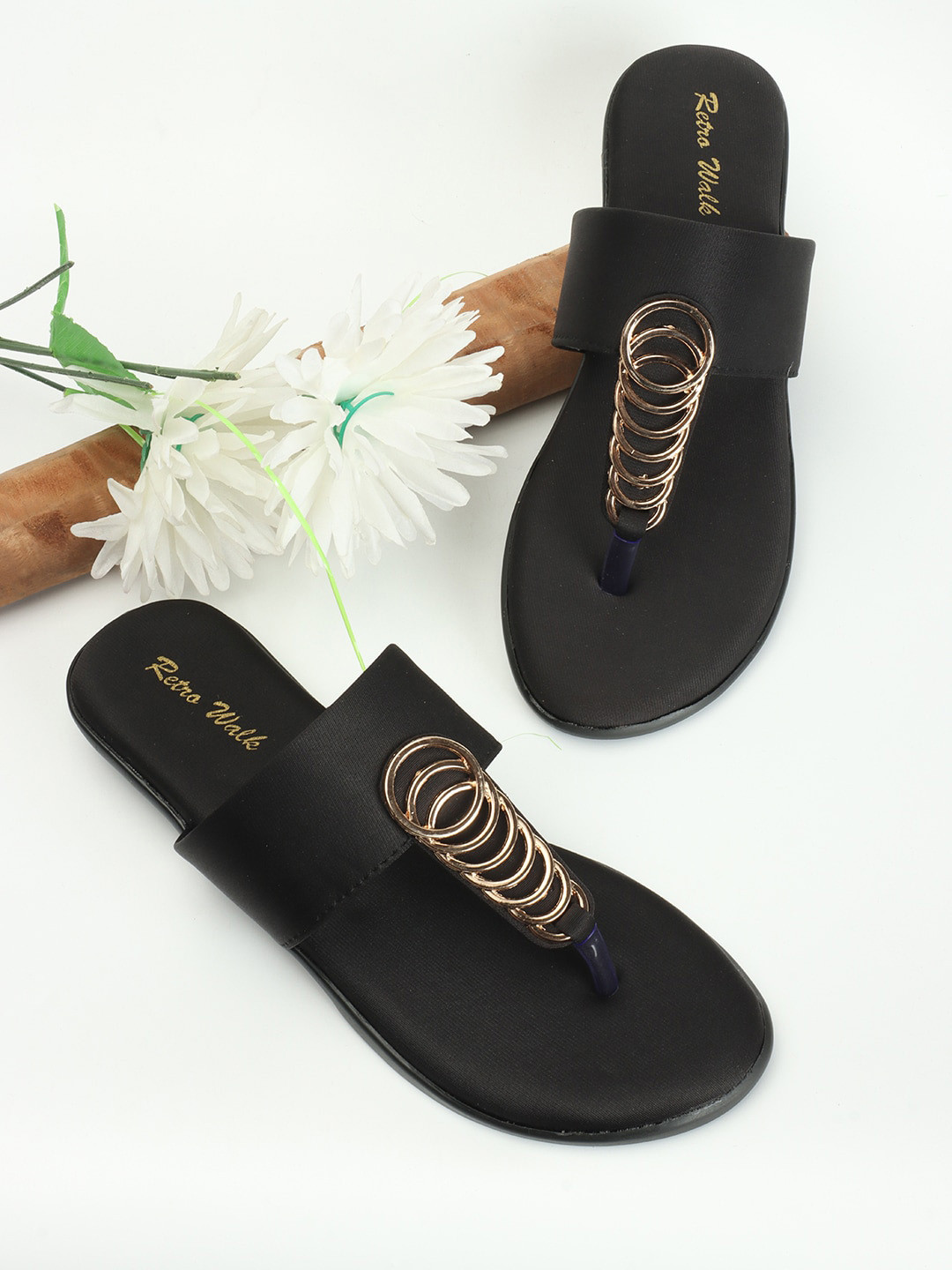 Retro Walk Embellished T-Strap Flats