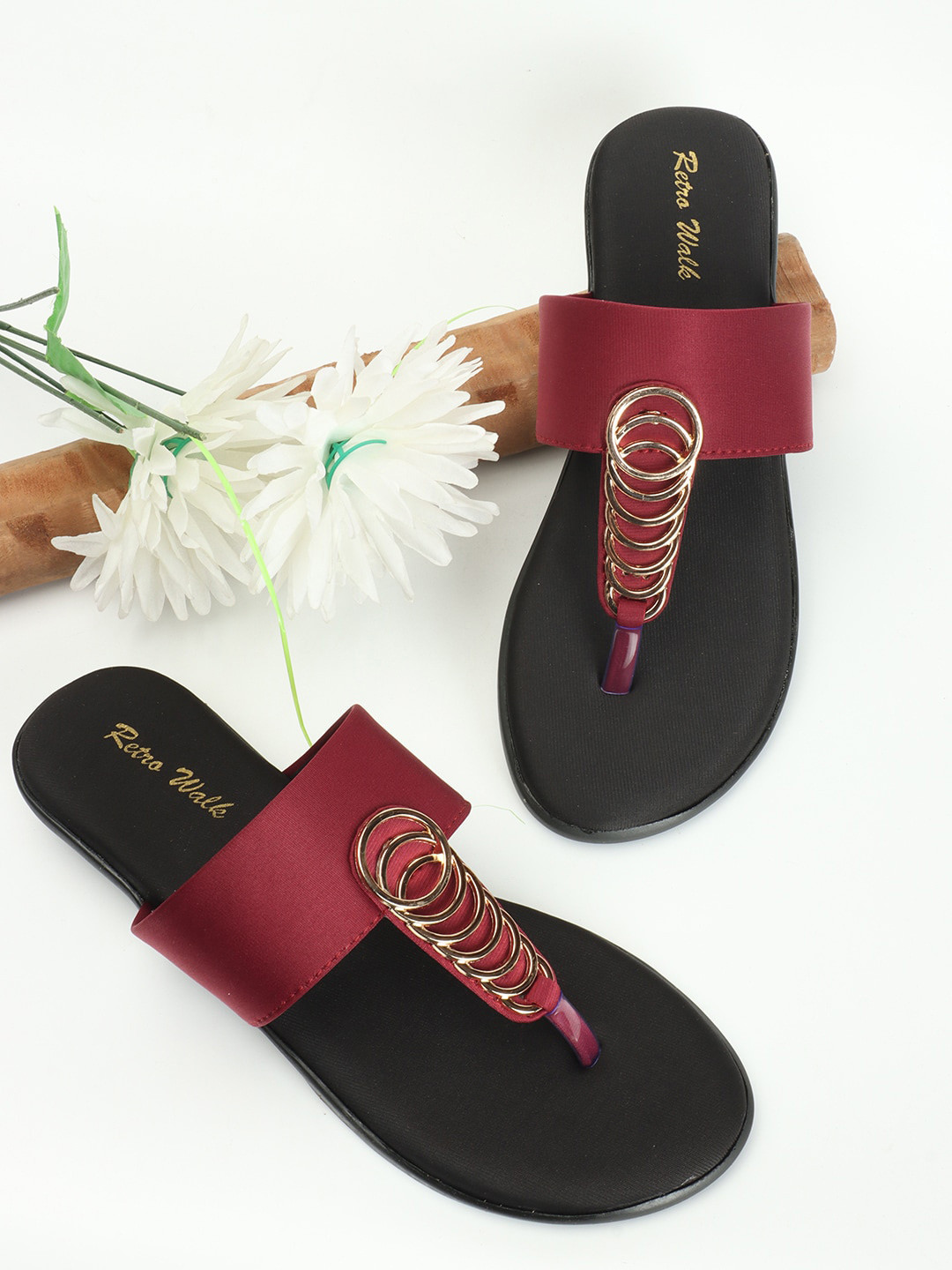 Retro Walk Embellished T-Strap Flats