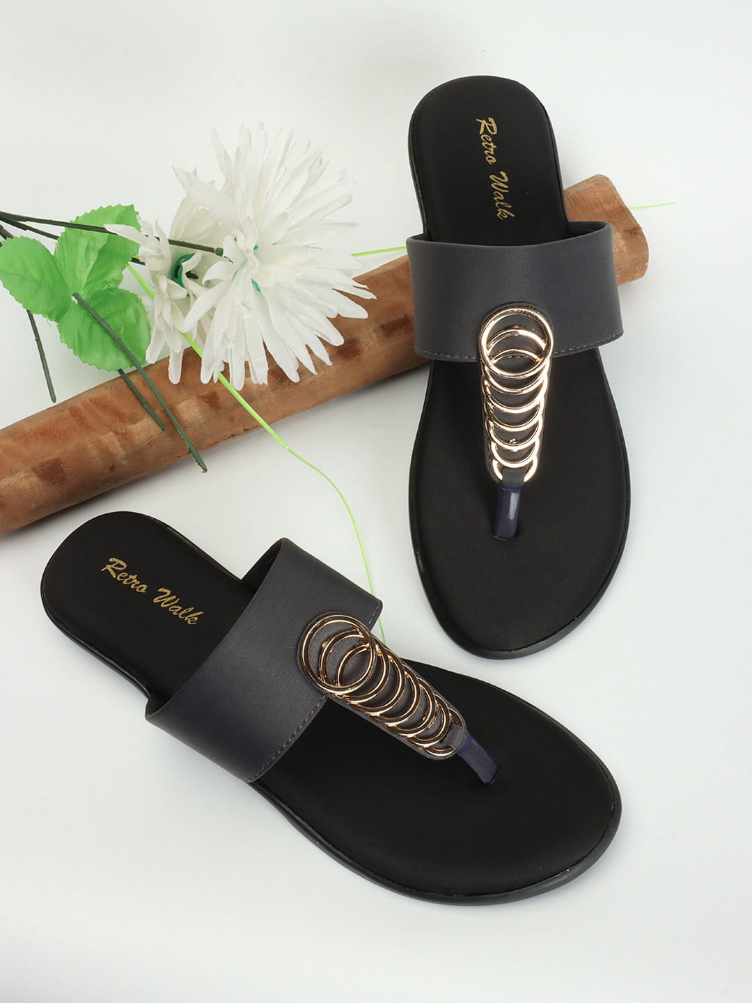 Retro Walk Embellished T-Strap Flats
